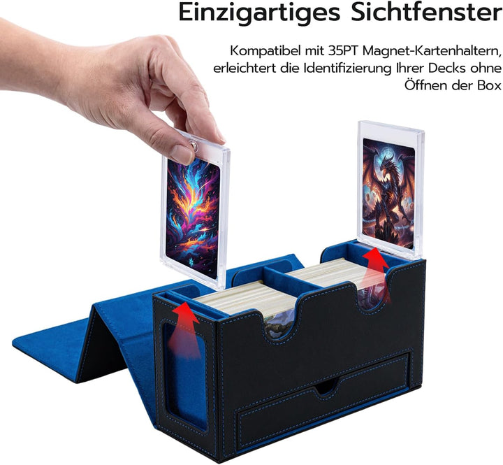 Doppelschicht Card Deck Box für MTG,Gathering Kartenbox mit Schaufenster und Würfelfach PU Leder Sta