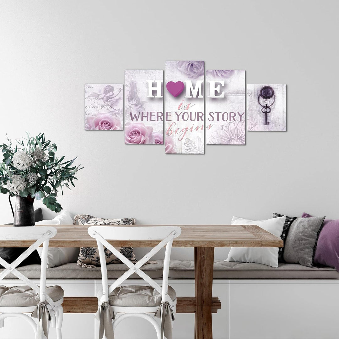 Runa Art Wandbilder Home 5 Teilig Bild auf Vlies Leinwand Deko Wohnzimmer Vintage Türkis Blau 026852