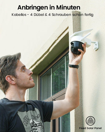 AOSU 2K überwachungskamera Aussen Akku Solar, Kamera Outdoor mit Installationsfreie Solarpanel, 360