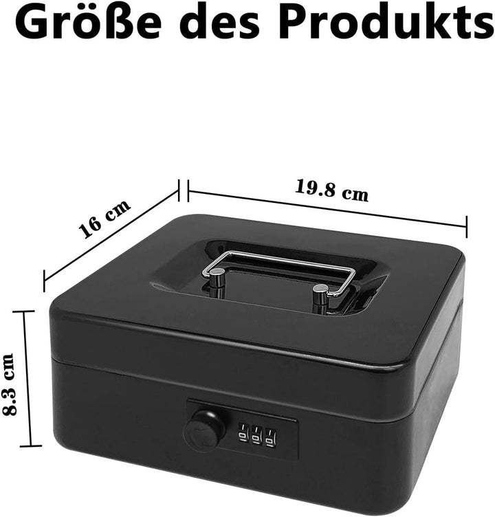 Geldkassette aus Stahl mit Zahlenschloss, kleine Geldkassette aus Metall mit abnehmbarem Geldfach, G