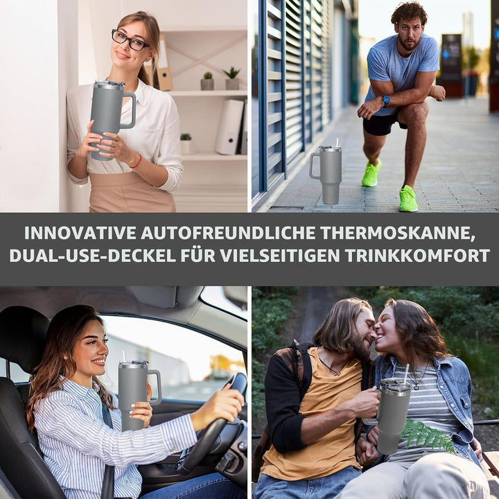 HNCY Thermobecher mit 2-in-1-Deckel 1180ML, Kaffeebecher to go Thermo, Trinkbecher mit Deckel und St