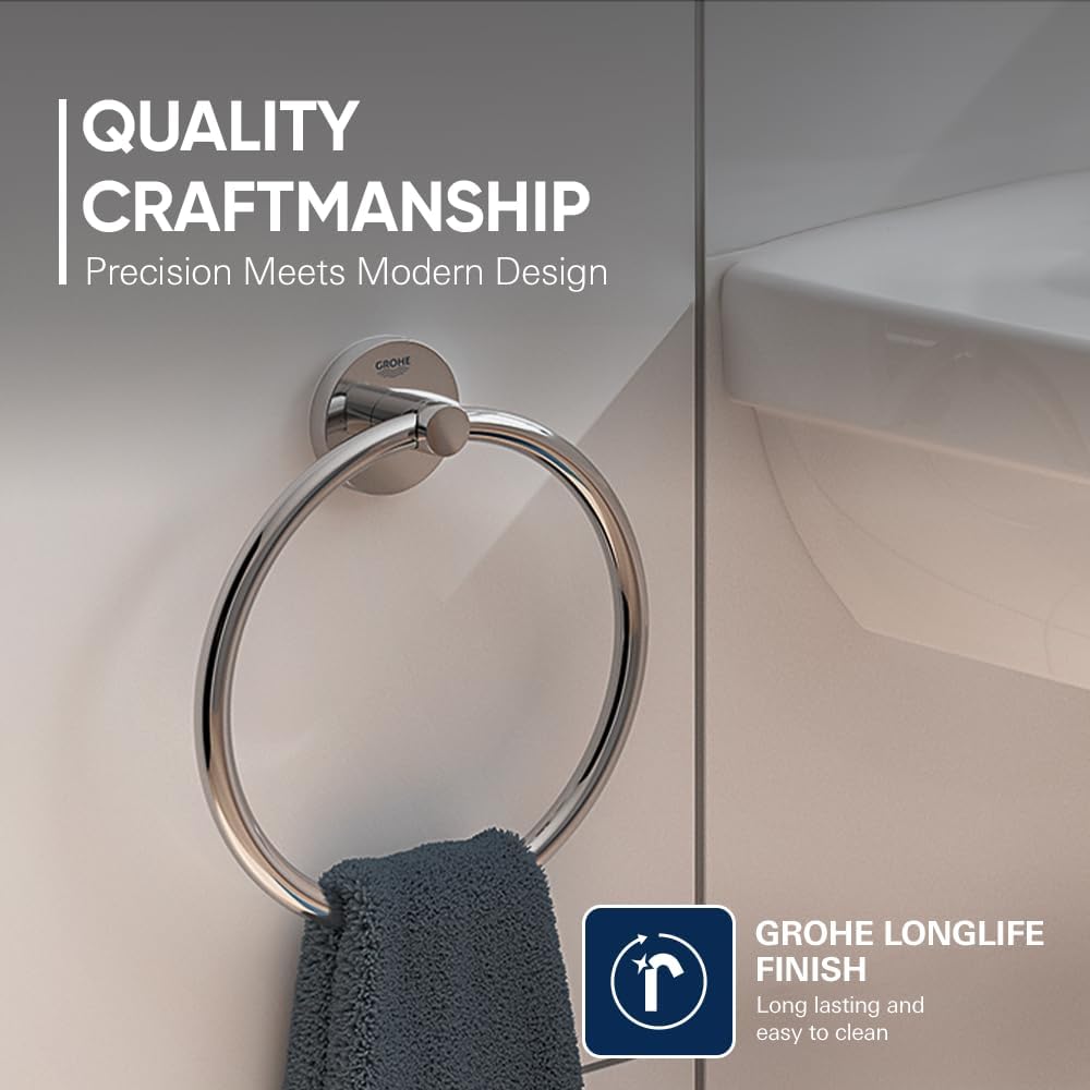 GROHE Essentials - Handtuchring (Material: Metall, verdeckte Befestigung, zum bohren oder kleben), c