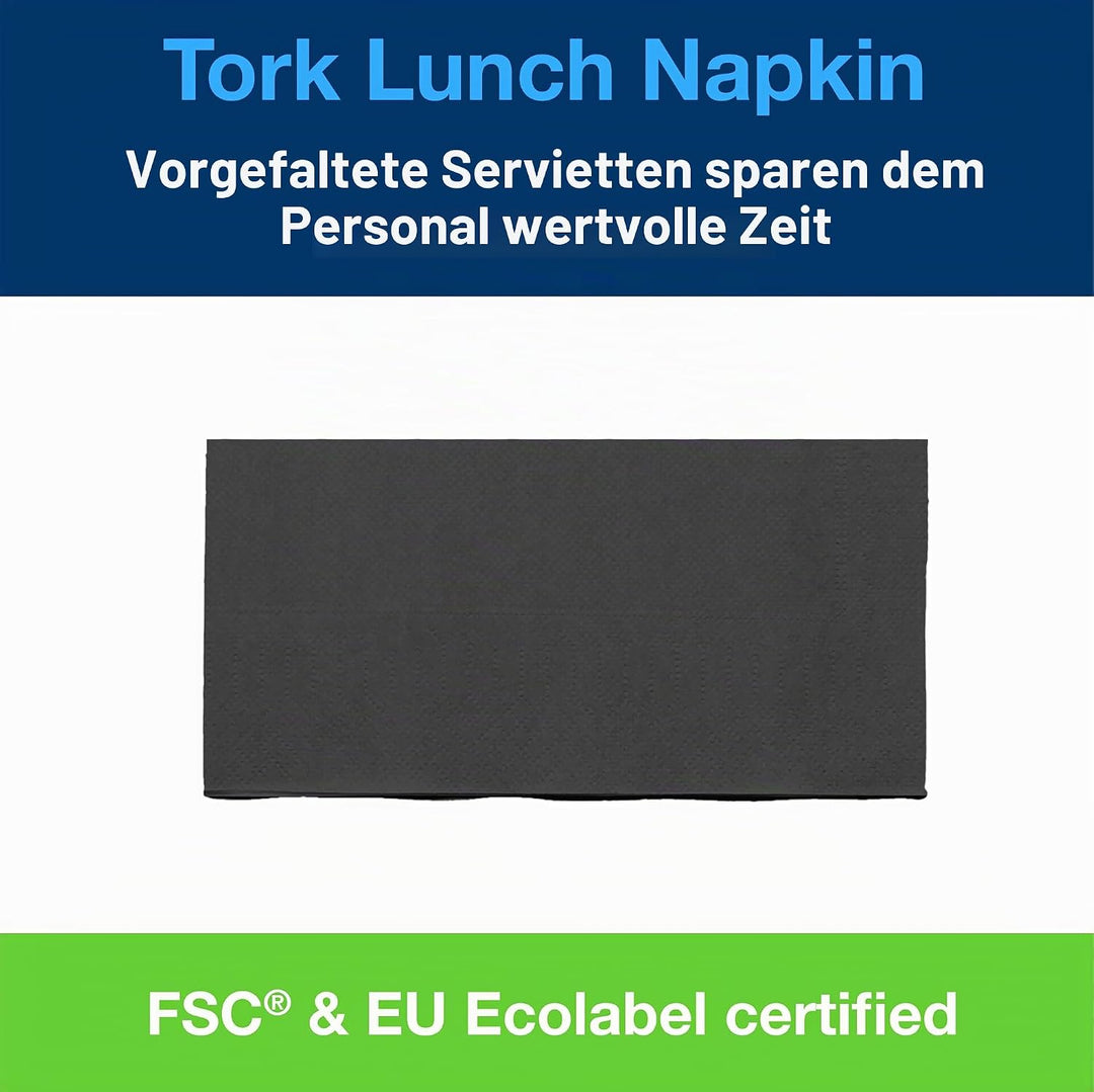 Tork 477851 schwarze Lunchservietten 1/8 gefaltet / 2-lagige, vorgefaltete Papierservietten für Snac