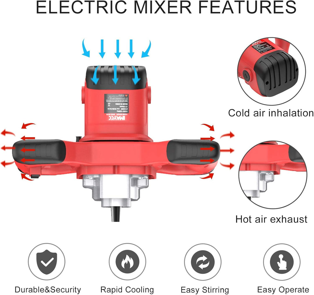 IMAYCC Elektrischer tragbarer Betonmischer, 2100W Mörtelrührer, Einstellbarer M14 Rühreradapter, zum