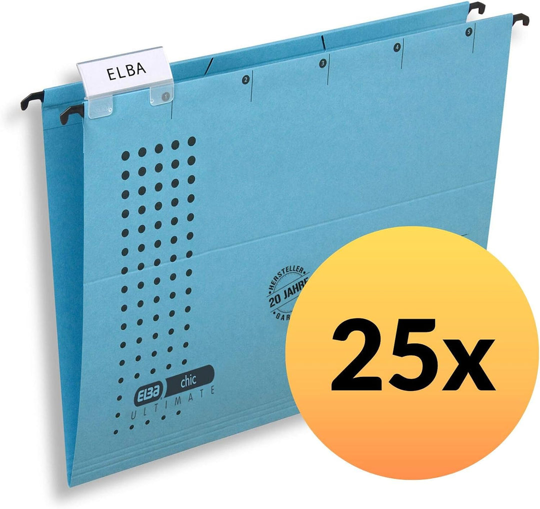 ELBA Hängemappe chic für A4, aus Karton, seitlich offen, blau, 25er Pack Hängemappe blau 25 Stück, H