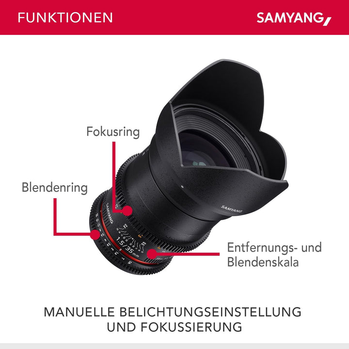 SAMYANG 7810 35/1,5 Objektiv Video DSLR II Canon EF manueller Fokus Videoobjektiv 0,8 Zahnkranz Gear