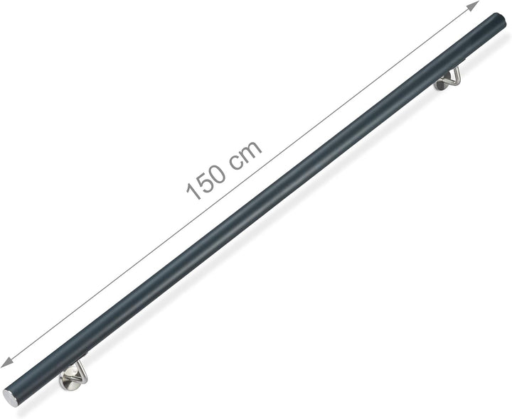 Relaxdays, anthrazit Handlauf Aluminium, rund, Treppengeländer innen & aussen, matt, 150 cm, Ø 42mm,