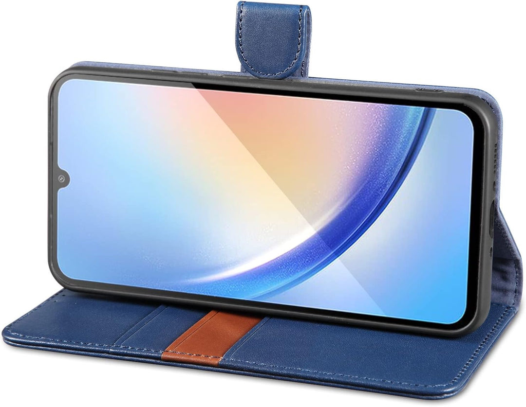 LENSUN Handyhülle Echt Leder für Samsung Galaxy A34, Echtleder Hülle [Kartenfach][Magnetverschluss][