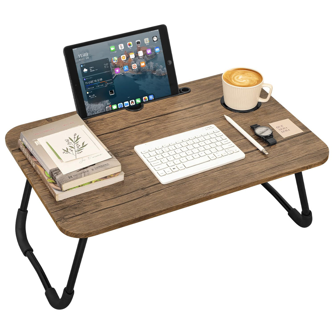 Laptop-Betttisch Tablett Lap Desk Kleiner Laptop-Schreibtisch aus Holz mit klappbaren Beinen und Bec