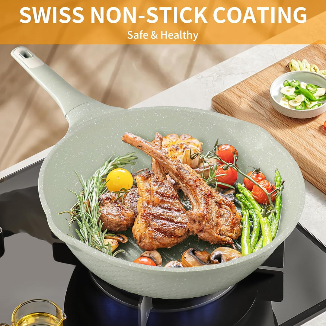 DYGG Schmorpfanne Wokpfanne mit Deckel 30 cm 5,5 L - Granit Antihaftbeschichtung PFOA/PFOS Frei - Fü