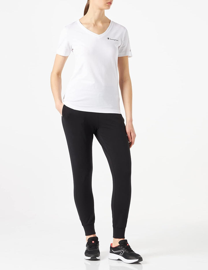 Champion Damen American Classics-Small Logo S/S V-Neck T-Shirt L Weiss, L Weiss