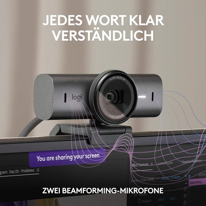 Logitech MX Brio Ultra HD 4K Collaboration and Streaming Webcam, 1080p at 60 FPS, Dual Noise Reducin