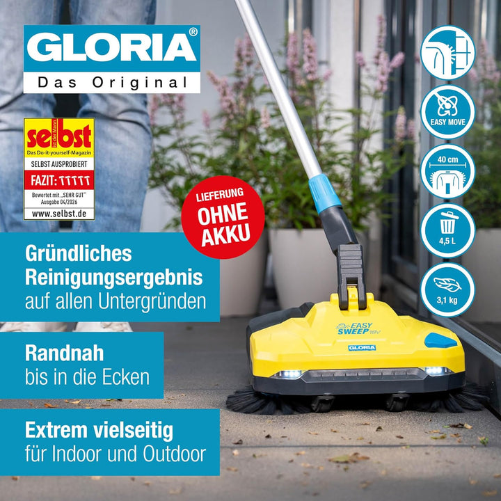 GLORIA Akku-Kehrmaschine EasySweep 18V | Elektrischer Akkubesen & Kehrbesen für Indoor & Outdoor | E