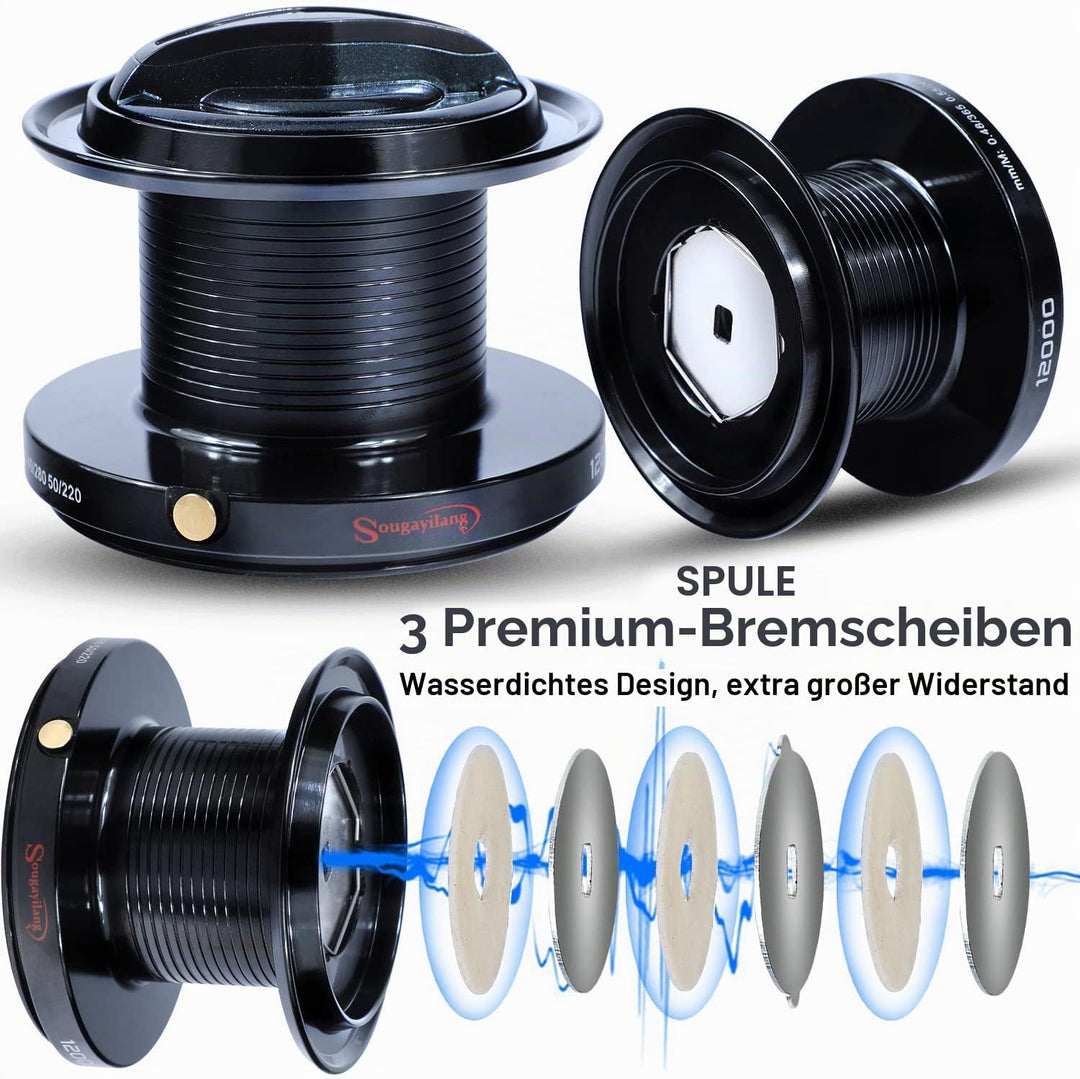 Sougayilang Karpfen Angelrolle, Ultra-leistungsstarke Glatte Spinnrolle 13+1BB Metallkörper 9000/100