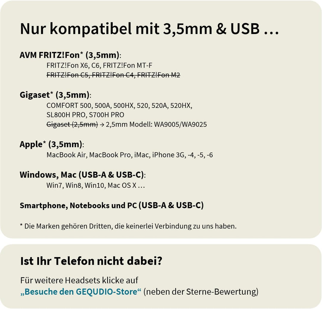 GEQUDIO [3in1] Business Headset mit USB-A, USB-C und 3,5mm Klinke kompatibel mit PC, Mac und Smartph