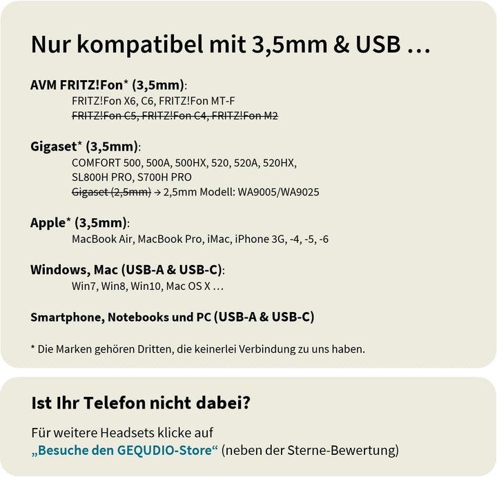 GEQUDIO [3in1] Business Headset mit USB-A, USB-C und 3,5mm Klinke kompatibel mit PC, Mac und Smartph