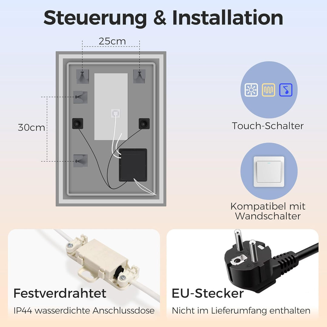 STARLEAD Kleiner Bad-Spiegel-mit-Beleuchtung 50x70cm, Badezimmerspiegel-mit-licht und Entfoggen, Blu