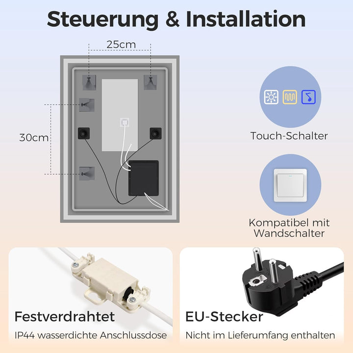 STARLEAD Kleiner Bad-Spiegel-mit-Beleuchtung 50x70cm, Badezimmerspiegel-mit-licht und Entfoggen, Blu