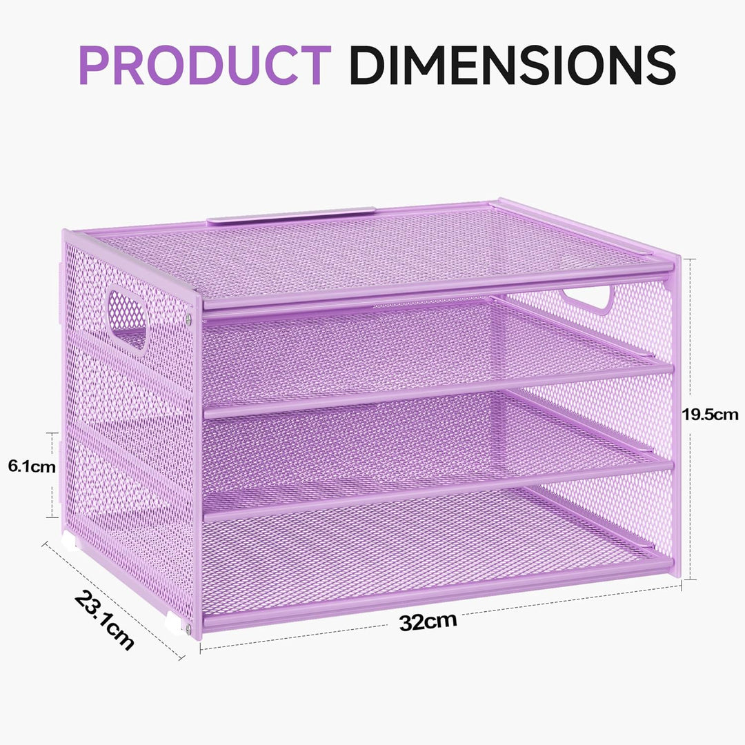 Marbrasse Schreibtisch Organizer,4-Stufiges Metall Netz-Briefablage mit Griff,Zeitungsordner,Papier