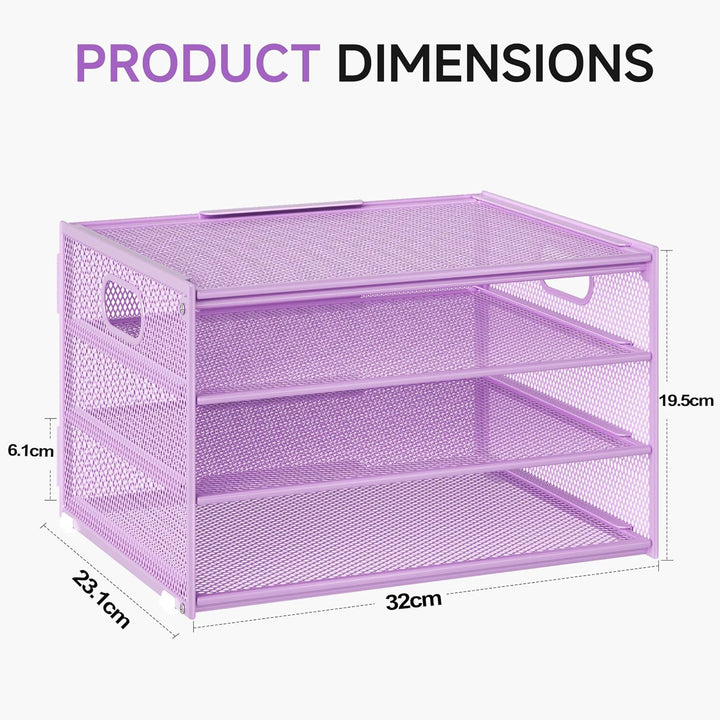 Marbrasse Schreibtisch Organizer,4-Stufiges Metall Netz-Briefablage mit Griff,Zeitungsordner,Papier