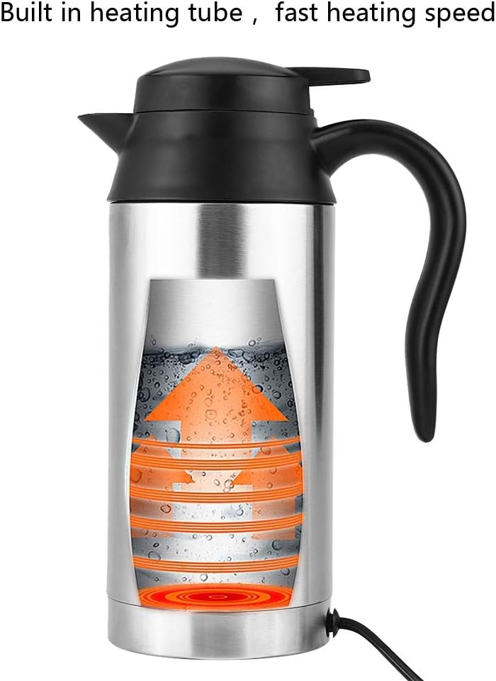 12V Auto Wasserkocher, 750 ml Edelstahl mit Zigarettenanzünder Heizung Wasserkocher Becher Elektrisc