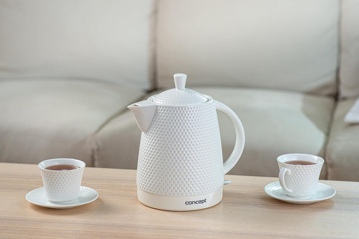 CONCEPT Hausgeräte RK-0040 Keramik Wasserkocher + 2 Tassen 1.5L 2200W, Weiss