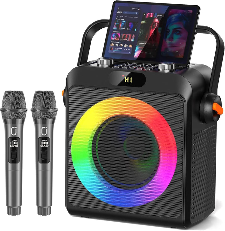 JYX Karaoke Machine mit 2 Mikrofones, Tragbaren Bluetooth Lautsprecher mit RGB-Licht, Karaoke Anlage