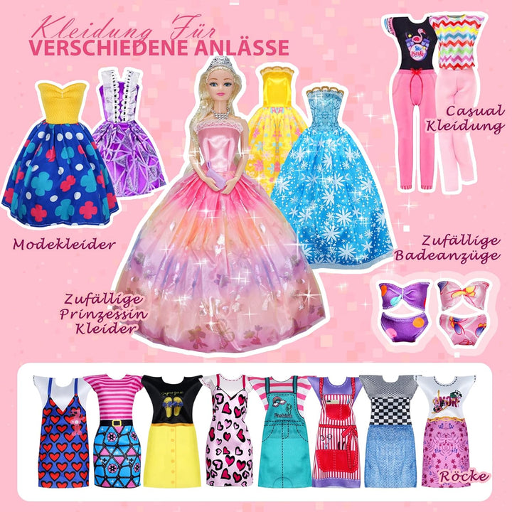Sidola Doll Closet Kleidung und Accessoires - 135-teilig mit Stauraum für Puppen, Kleiderschrank-Set