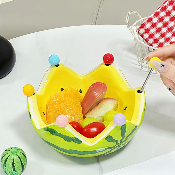 Wassermelon -Obstschale, Wassermelone Rot & grüner Keramik -Tauchschalen, dekorative Obstschale mit