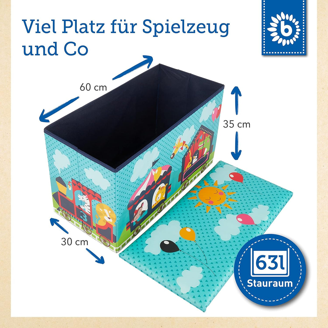 Bieco Aufbewahrungsbox mit Deckel Kinder Zirkus, faltbar, Sitzhocker mit Sitzgelegenheit, und Polste