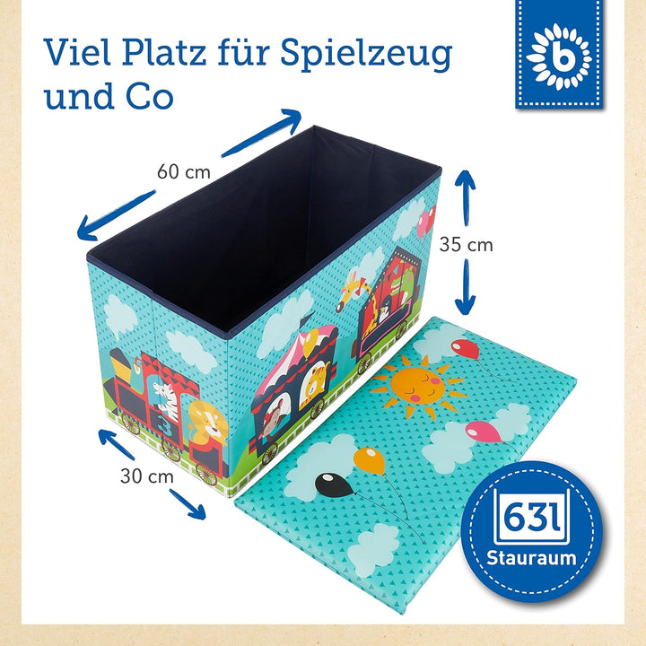 Bieco Aufbewahrungsbox mit Deckel Kinder Zirkus, faltbar, Sitzhocker mit Sitzgelegenheit, und Polste