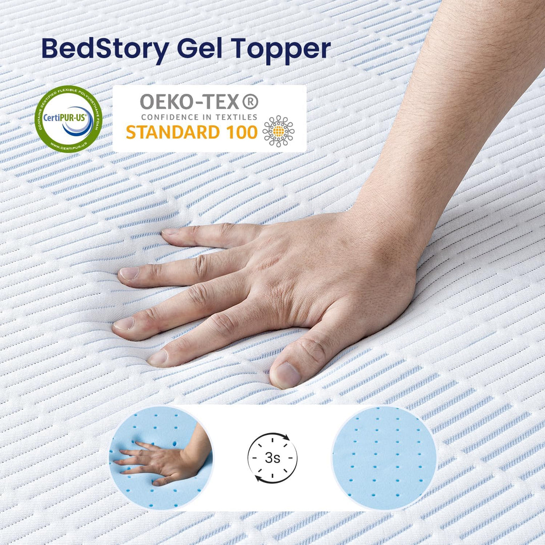 BedStory Gel Topper 90x200cm 10cm Höhe Matratzentopper aus Gel Memory Foam，H3&amp;H4 Gel Schaum Bambus T