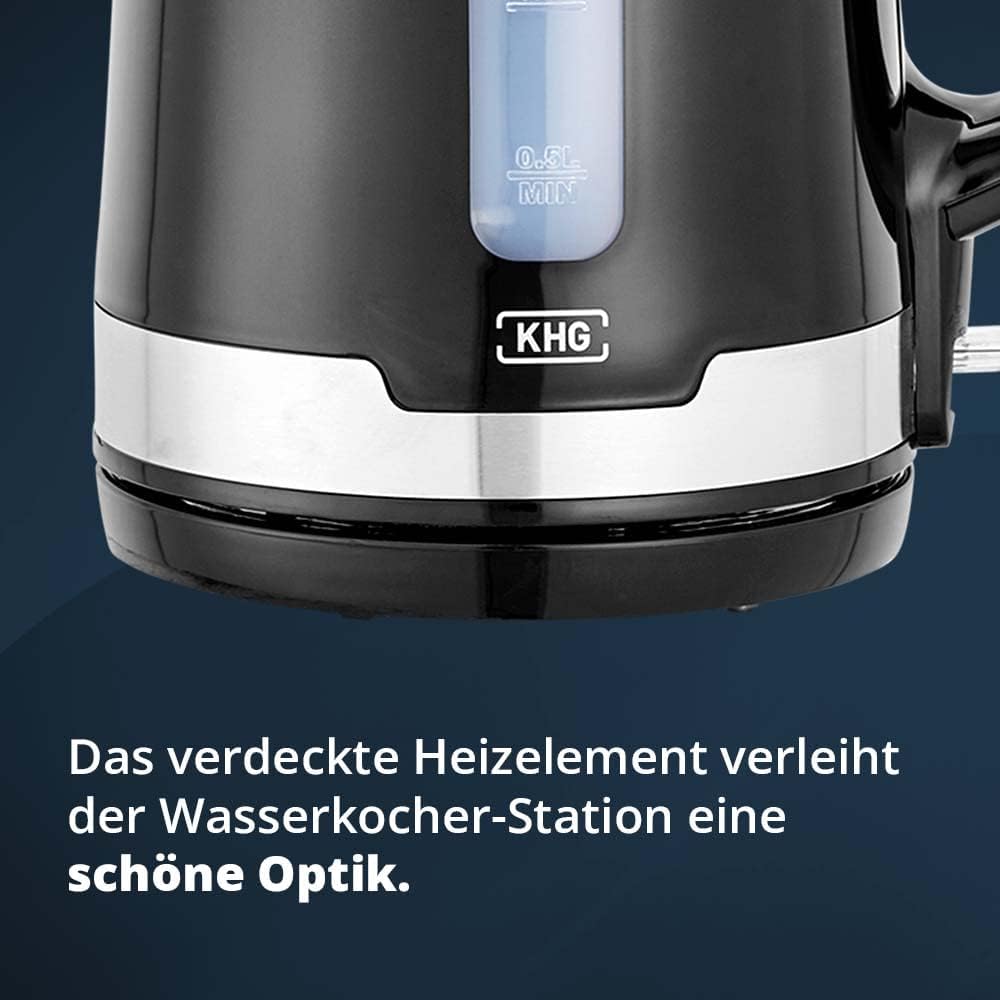 KHG Wasserkocher WK-1708 SE2 schwarz Edelstahl 1,7 Liter, abwaschbarer Kalkfilter, Wasserstandsanzei