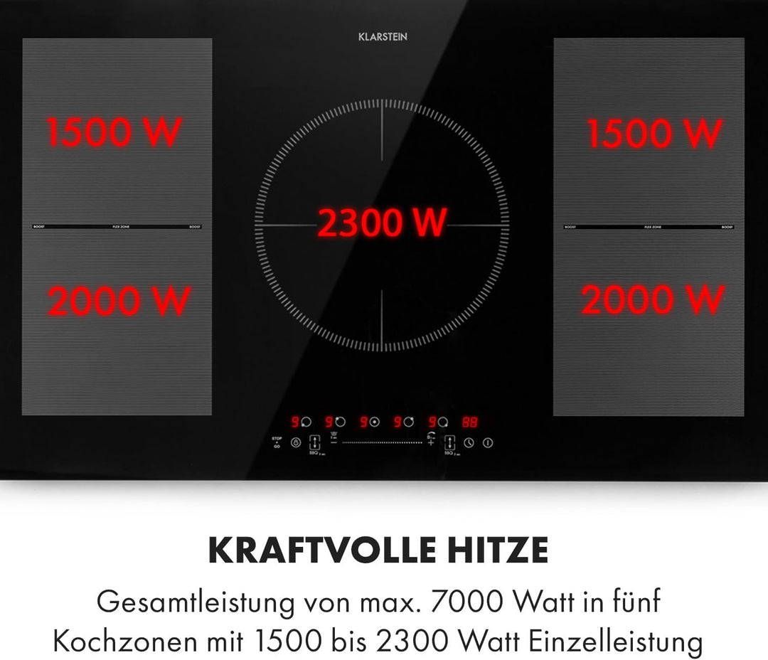 Klarstein Induktionskochfeld, Glaskeramik Kochfeld, Induktionskochfeld mit 5 Platten, Einbau mit Tou