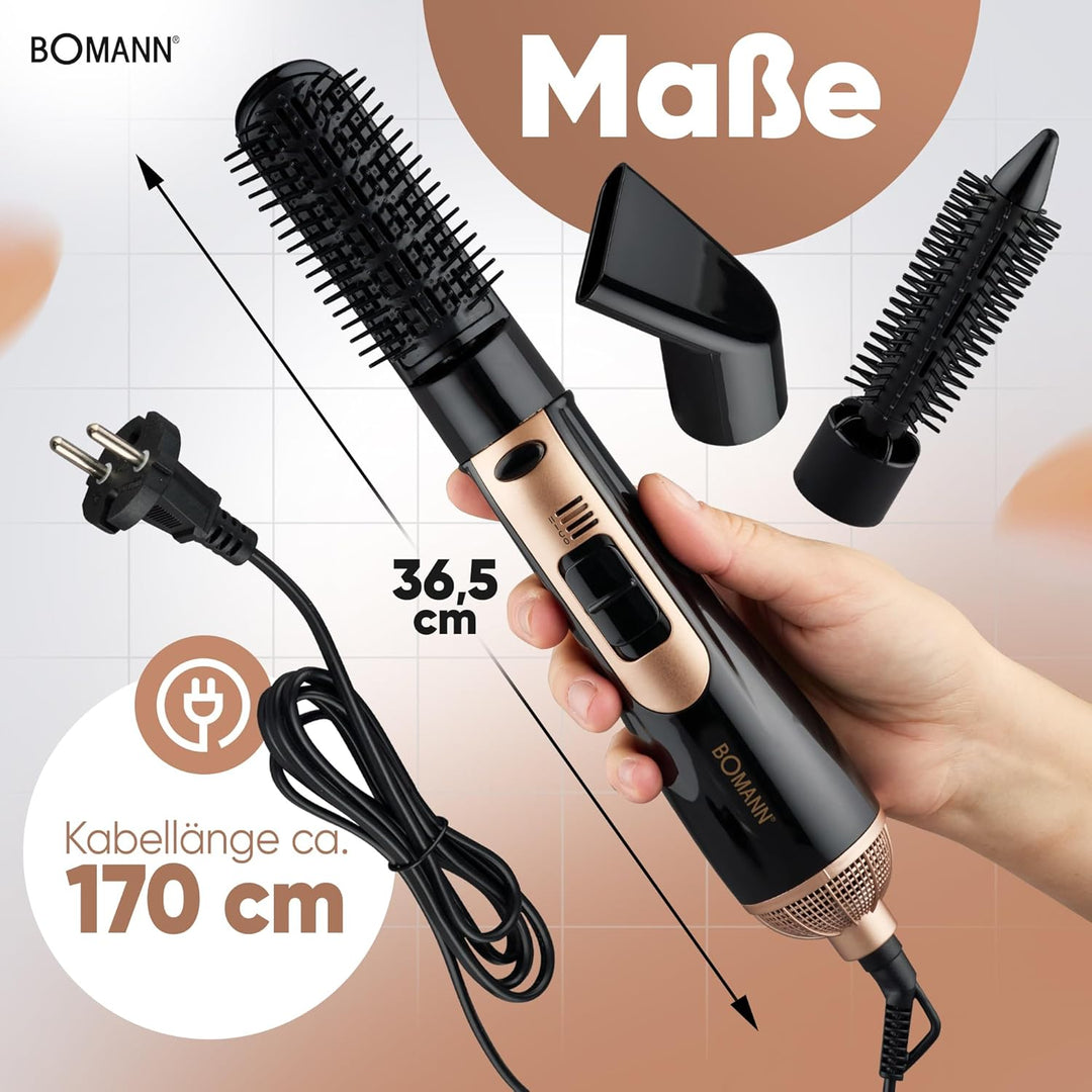 Bomann Warmluftbürste 3 Aufsätze | für alle Haarlängen | Föhnbürste mit Kaltstufe für Style-Fix | 2