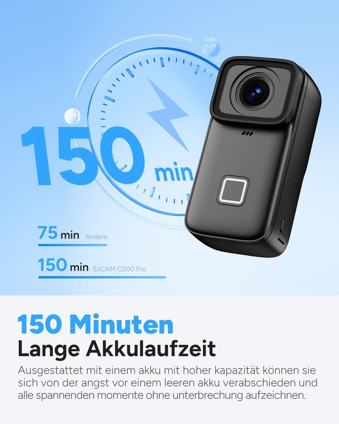 SJCAM C200 Pro Vlog Kamera 4K, Mini Unterwasserkamera, 135° Weitwinkel, 6-Achsen Bildstabilisation,