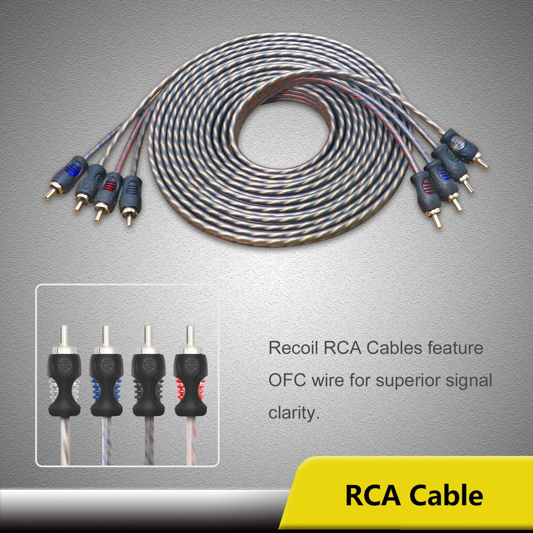 RECOIL RCK44 True 4 Gauge 4 Kanal CCA Verstärker Verkabelungs-Sets mit OFC Cinch-Kabel
