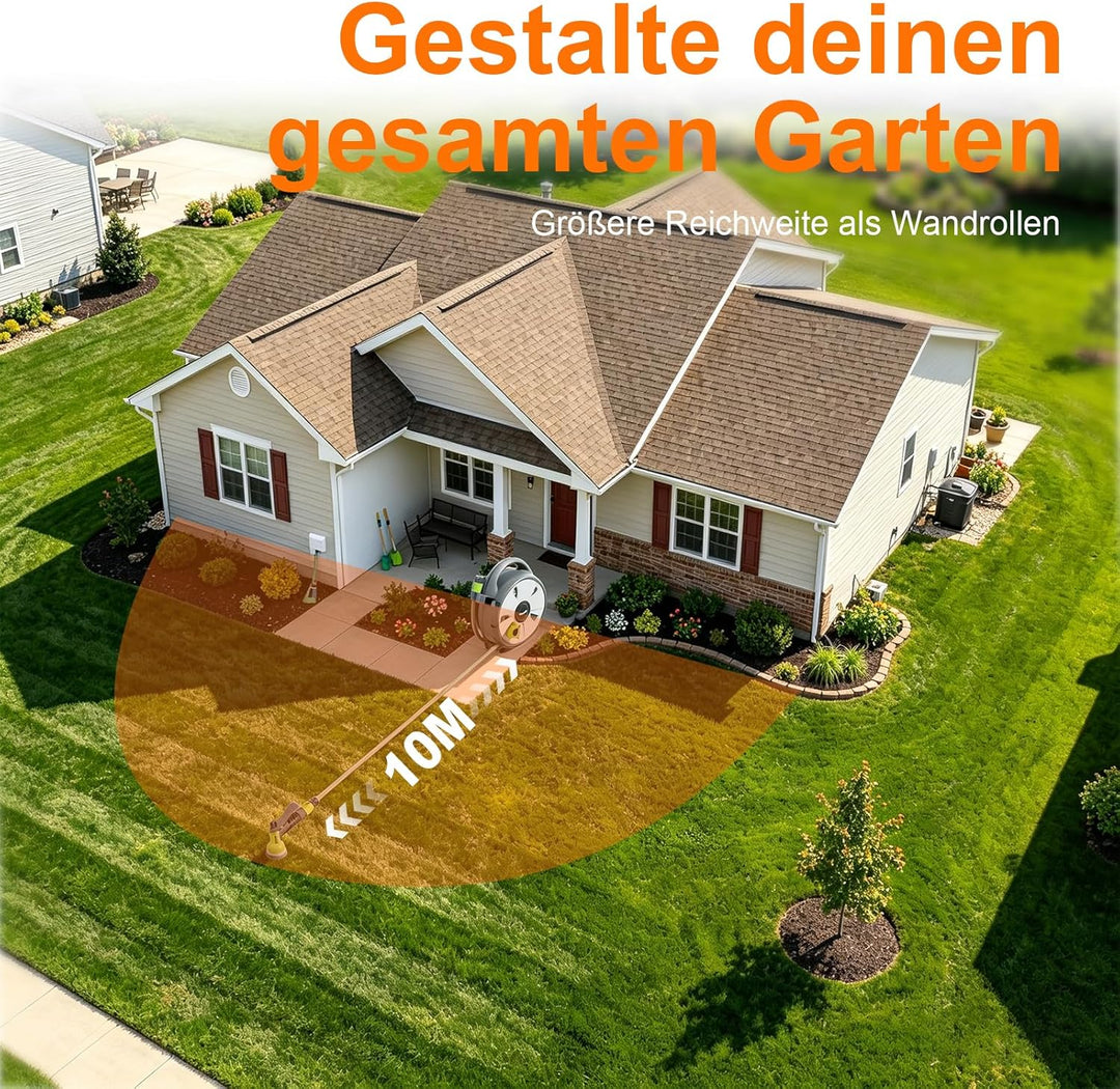 Ibegrif M22220 Schlauchtrommel mit 10 m Wasserschlauch und Multifunktionsbrause, schwarz/grün