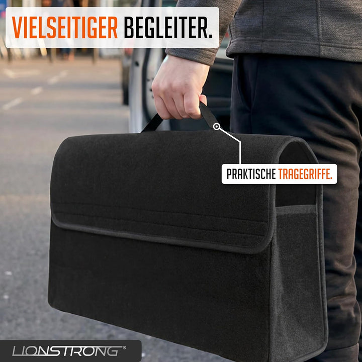 Auto Kofferraumtasche [HOCHWERTIGER FILZ] – Faltbar – Rutschfest mit Klettbändern zu befestigen – We