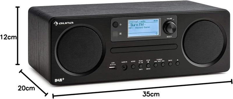 auna Worldwide CD - Internetradio mit Bluetooth, DAB/DAB+ Radio, MP3-fähiger USB-Port, mit CD-Player