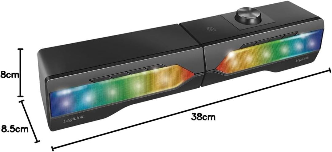 LogiLink Mobile Soundbar mit Party Licht, 2-in-1 Gaming Sound System, Anschluss über Bluetooth V5.0