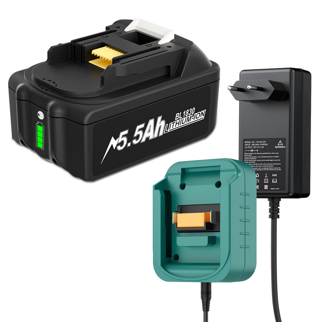 Ladegerät 18v mit Akku für Makita BL1830B BL1840 BL1850 BL1850B BL1860 BL1860B BL1815 LXT-400,18V 55