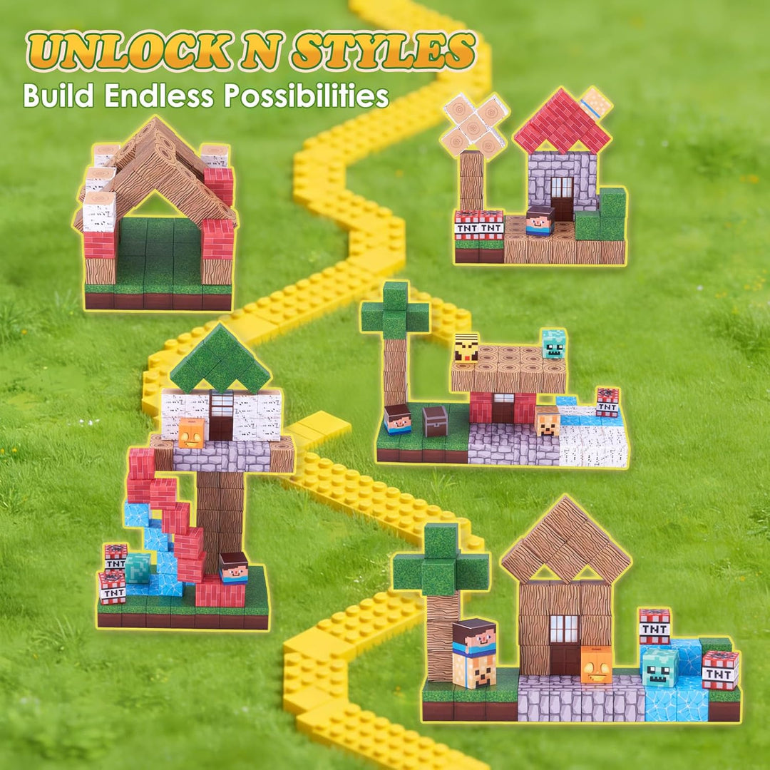 Magnetische Bausteine, 100 Stück Wald Magnetic Building Blocks, Kreative Magnetsteine Würfel Spiel S