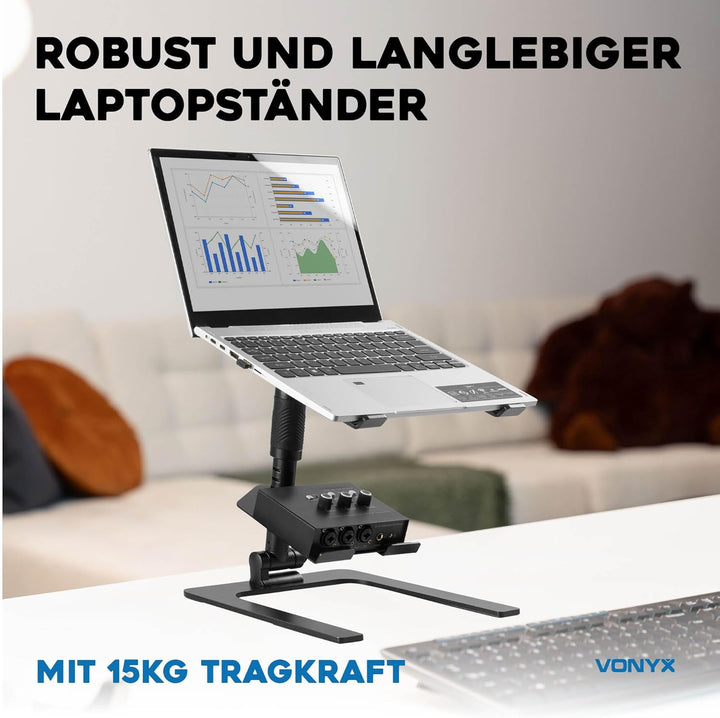 Vonyx DJLC2 Laptop Ständer Höhenverstellbar – Faltbarer Laptopständer mit Zusatzablage – Laptop Halt