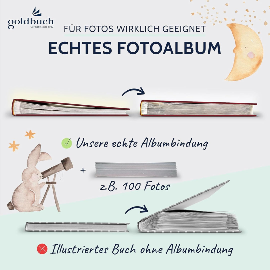 goldbuch 15802 Babyalbum mit Fensterausschnitt, Fotoalbum mit 58 weissen Blankoseiten und 4 illustri