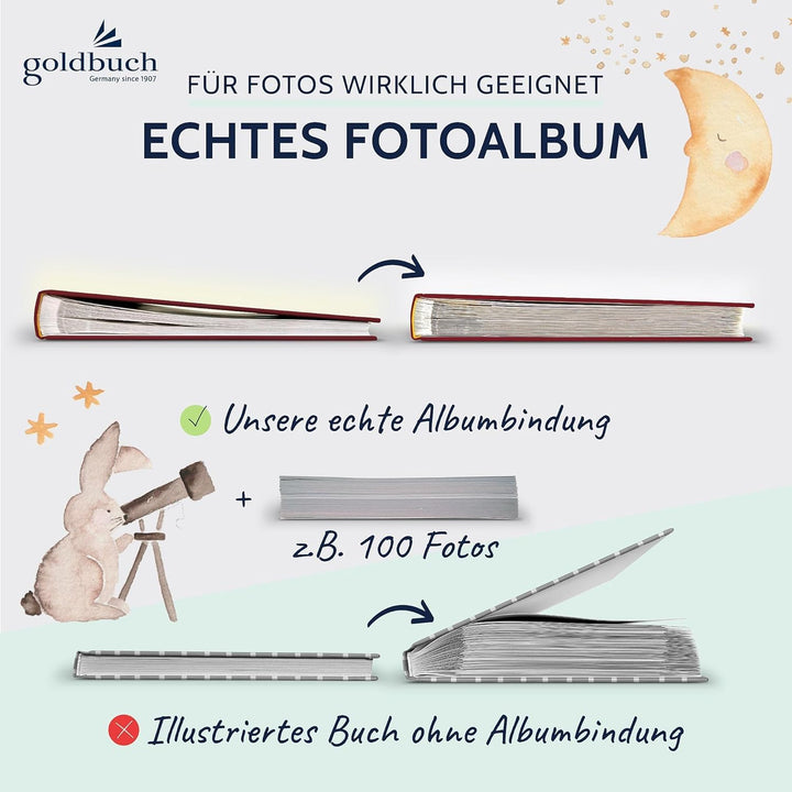 goldbuch 15802 Babyalbum mit Fensterausschnitt, Fotoalbum mit 58 weissen Blankoseiten und 4 illustri