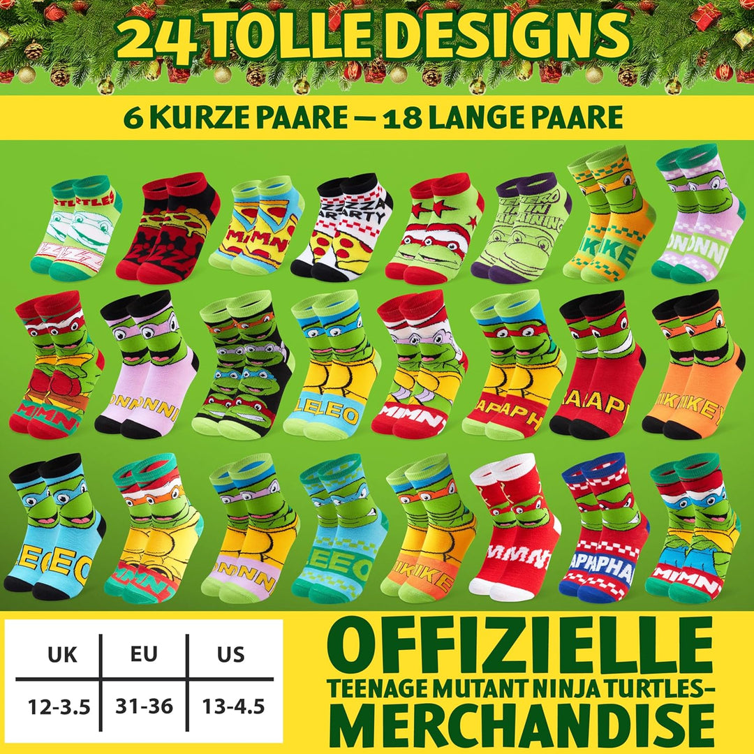 Get Trend Teenage Mutant Ninja Turtles Socken Adventskalender Kinder 2025, 24 Paar Lustige Socken 31