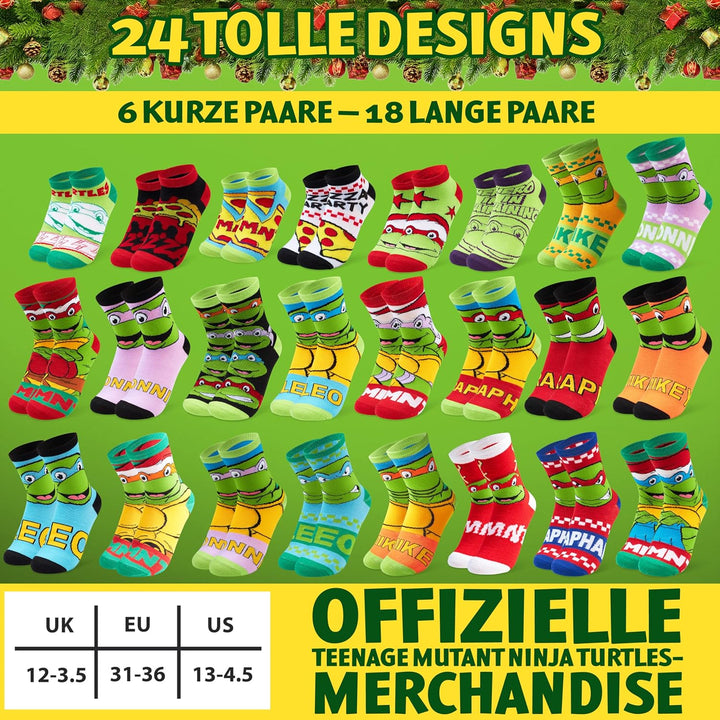 Get Trend Teenage Mutant Ninja Turtles Socken Adventskalender Kinder 2025, 24 Paar Lustige Socken 31