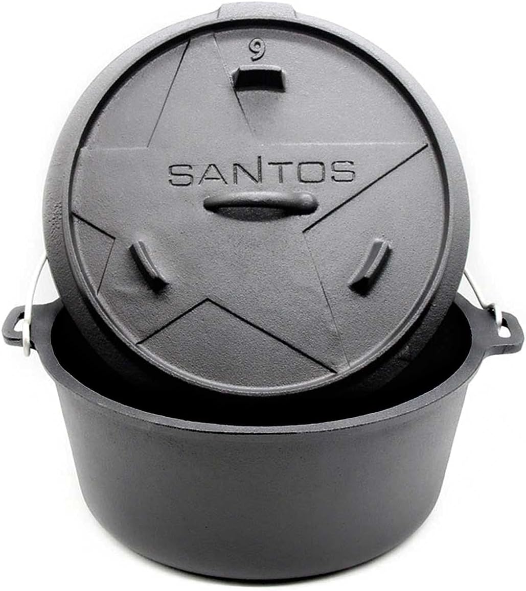 SANTOS Dutch Oven mit Deckel - inkl. Frittierkorb Ø 27,5 x9,5cm - 8,5 L/9 Qt Feuertopf - Gusseisen -