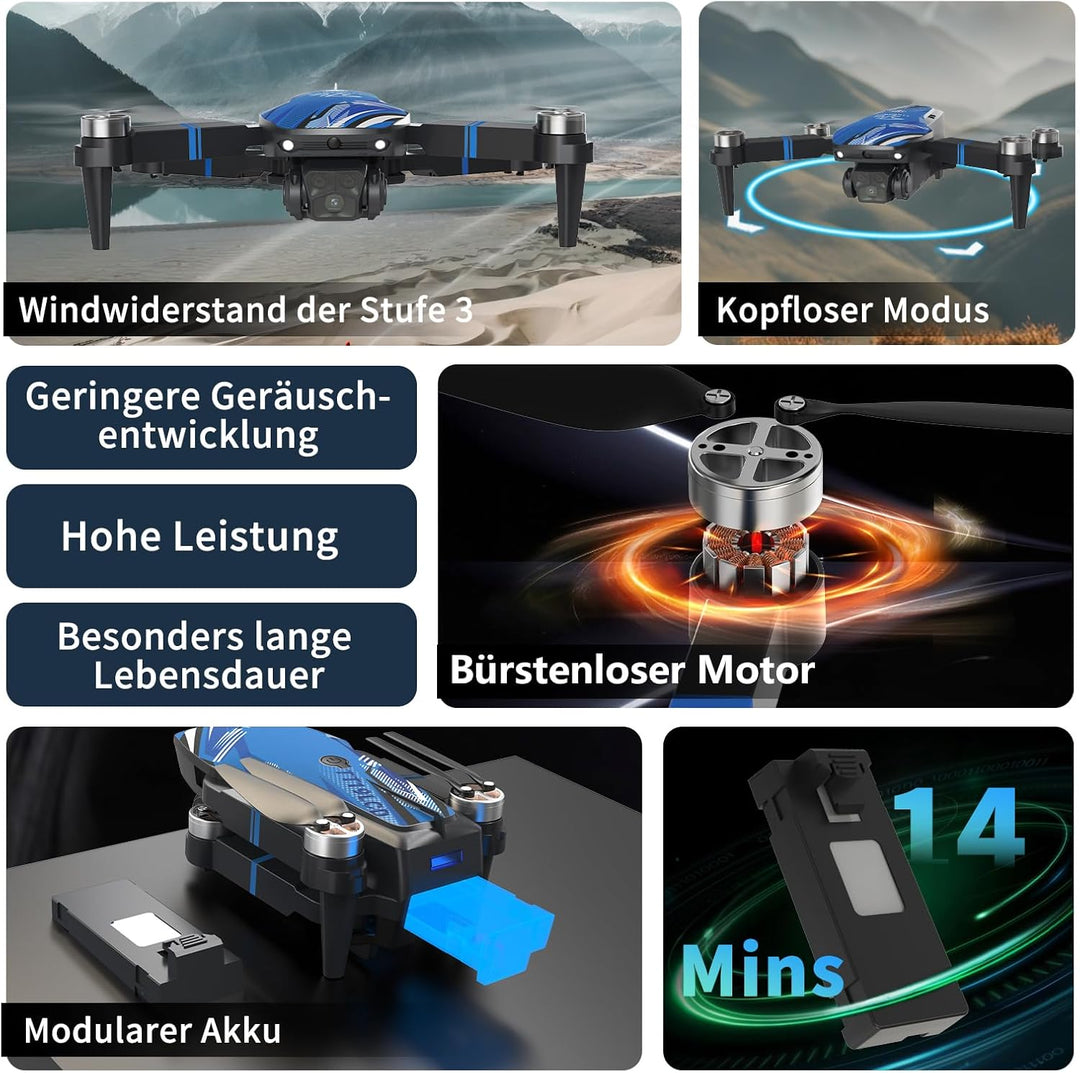 Drohne mit Kamera 4K LCD-Bildschirm FPV Video, Professional Drone mit Bürstenlosem Motor, 270°-Hinde